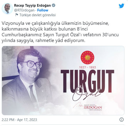 Cumhurbaşkanı Erdoğan vefatının 30. yılında 8. Cumhurbaşkanı Turgut Özal'ı andı - Resim: 0