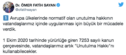 Ulaştırma Bakan Yardımcısı Sayan'dan 'Unutulma Hakkı' açıklaması - Resim: 0