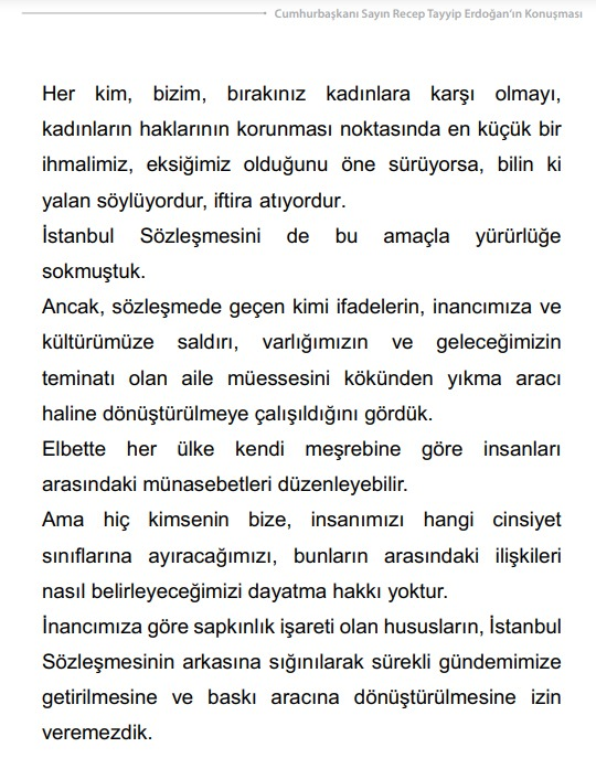 Erdoğan'ın konuşma metninde bulunan ancak okumadığı 'İstanbul Sözleşmesi' kısmı - Resim: 1