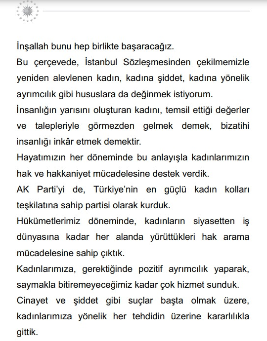 Erdoğan'ın konuşma metninde bulunan ancak okumadığı 'İstanbul Sözleşmesi' kısmı - Resim: 0