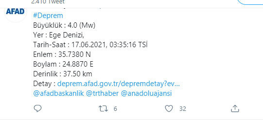 Ege Denizi'nde 4.0 büyüklüğünde deprem! AFAD duyurdu - Resim: 0