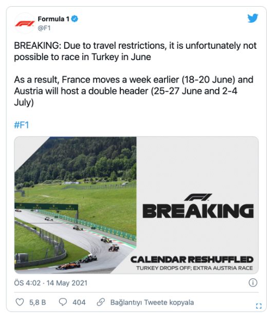 Türkiye, Formula 1 2021 takvimine yeniden dahil edildi - Resim: 0