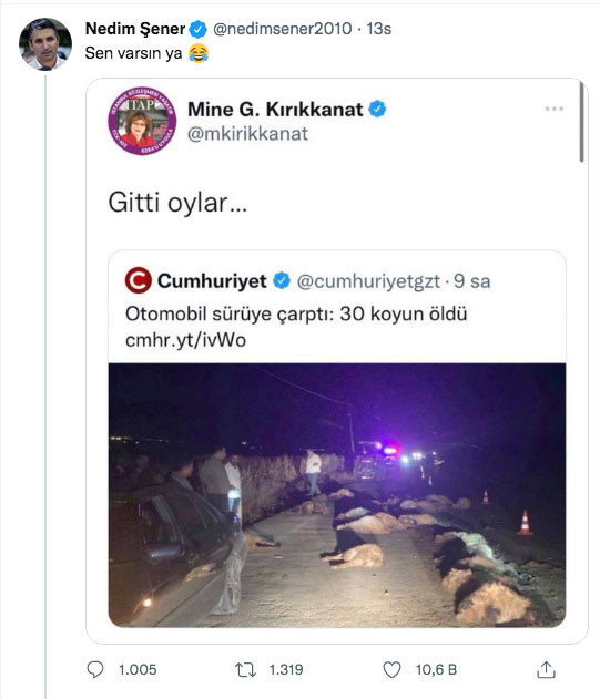 AK Parti seçmenine koyun göndermesi yapan Mine Kırıkkanat'a Nedim Şener'den yanıt - Resim: 0