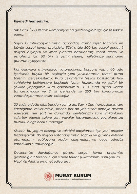 Bakan Kurum'dan beklenen açıklama: 2 yıla teslim edilecek - Resim: 0