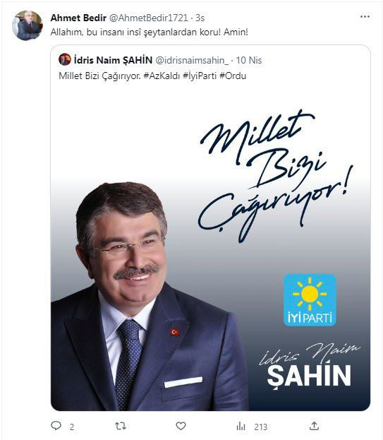 İYİ Parti adayı İdris Naim Şahin'e FETÖ firari imamı Ahmet Bedir'den açık destek - Resim: 0