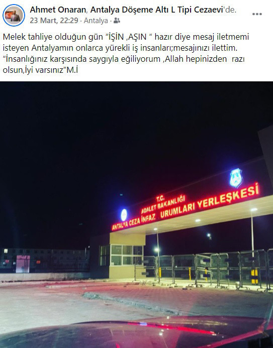 Melek İpek cezaevinden mesaj gönderdi: İnsanlığınız karşısında saygıyla eğiliyorum - Resim: 0