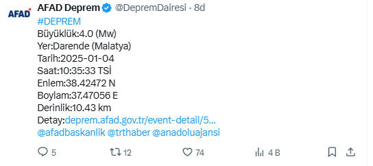 Malatya'da panik yaratan deprem! AFAD duyurdu - Resim: 0