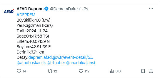 Kars'ta 4 büyüklüğünde deprem! AFAD duyurdu - Resim: 0