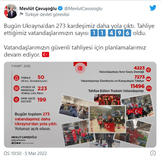 Bakan Çavuşoğlu paylaştı! 273 Türk vatandaşı daha tahliye edildi - Resim: 0