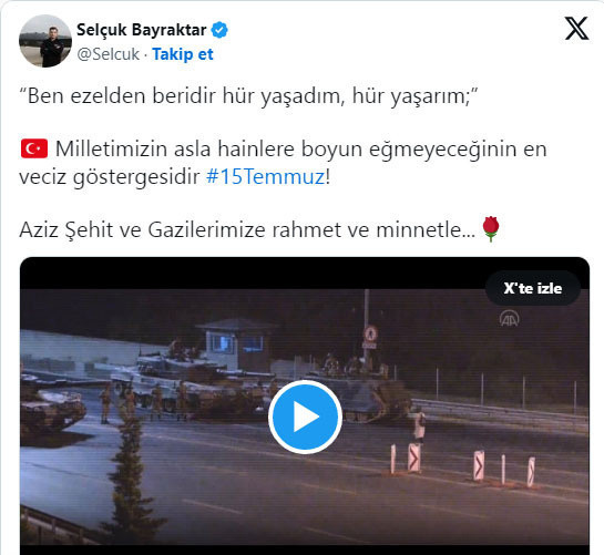 Selçuk Bayraktar'dan 15 Temmuz paylaşımı - Resim: 0