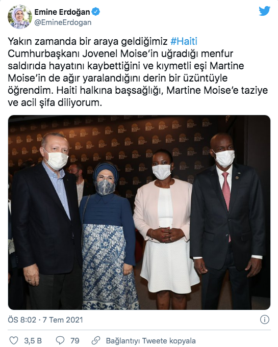 Emine Erdoğan'dan suikasta uğrayan Haiti Cumhurbaşkanı için taziye mesajı - Resim: 0