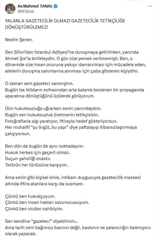 Nedim Şener ile Mahmut Tanal sosyal medyada sert atıştı: Allah kimseyi düşürmesin... - Resim: 2