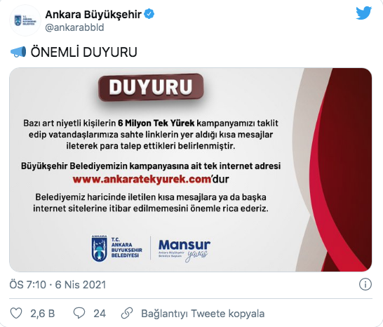 Ankara Büyükşehir Belediyesi'nden dolandırıcılara karşı uyarı - Resim: 0