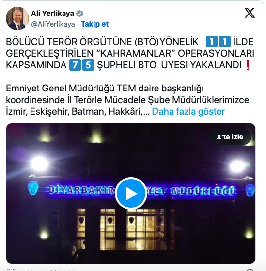 Yerlikaya duyurdu: 11 ilde 'Kahramanlar' operasyonu 75 gözaltı var - Resim: 0