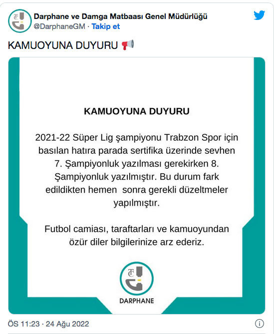 Trabzonspor hatıra parası bastıran Darphane özür diledi paranın üzerine yazılanlar Fenerbahçe'yi çıldırttı - Resim: 0