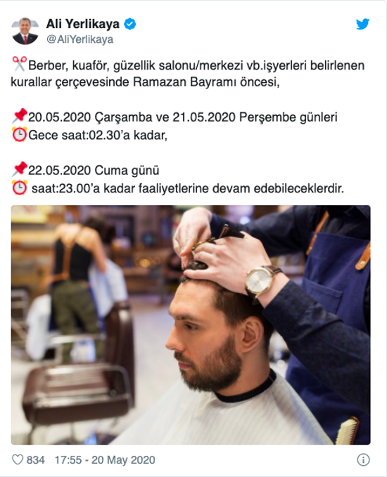Bugün berber ve kuaförler açık mı 23 Mayıs berberler kaça kadar açık? - Resim: 0