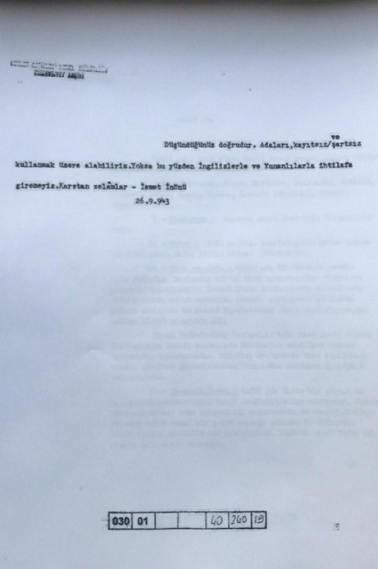 İsmet İnönü'nün 12 Ada'yı reddettiği belge ortaya çıktı - Resim: 1