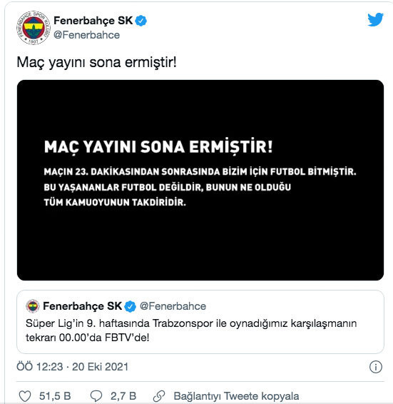 Fenerbahçe'den ilginç protesto Trabzonspor maçı yayınını 23. dakikada kesti! - Resim: 0