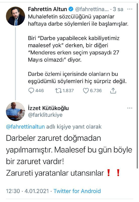 Fahrettin Altun'un paylaşımına skandal yorum: Darbeler zaruret doğmadan yapılmaz! - Resim: 0