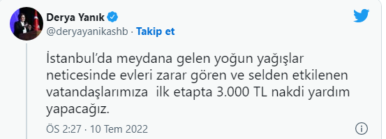 Bakan Derya Yanık açıkladı: İstanbul'daki selden etkilenenlere 3.000 TL nakdi yardım verilecek - Resim: 0