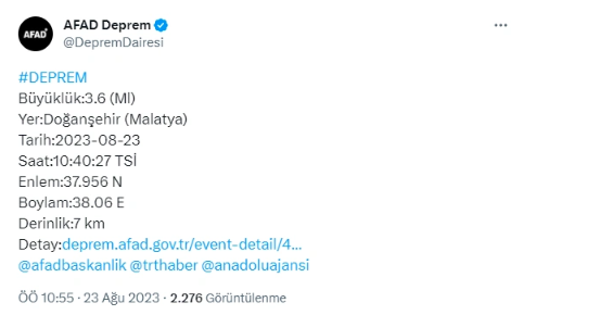 Malatya bir kez daha sallandı! AFAD şiddetini duyurdu - Resim: 0
