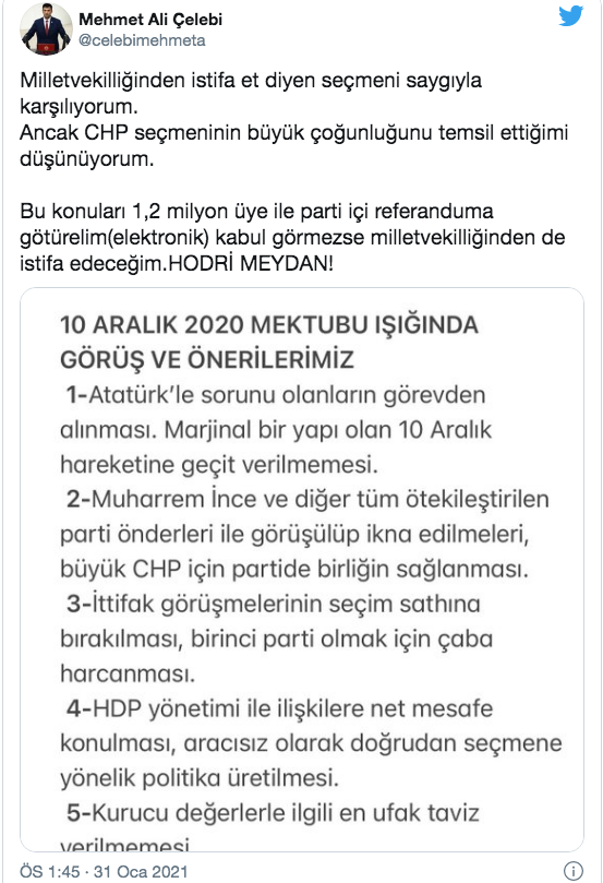 CHP'yi bombalayıp istifa eden Çelebi, vekillikten istifa etme şartını açıkladı - Resim: 1