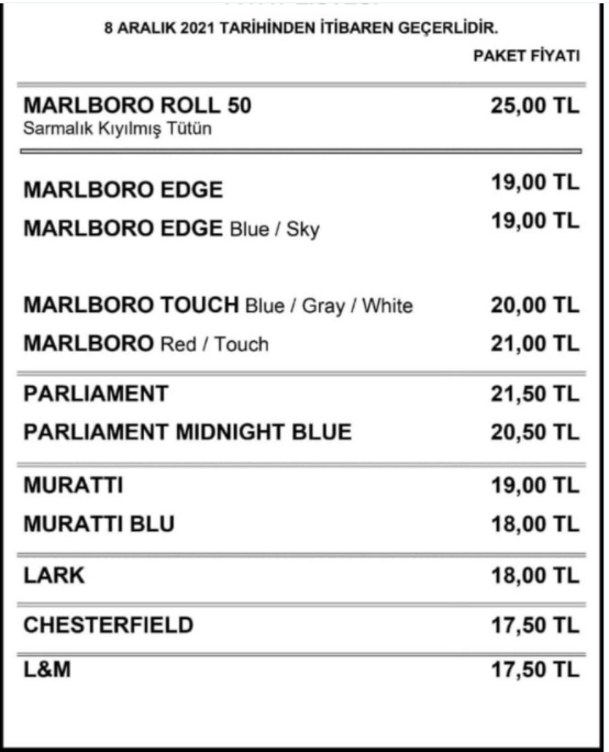 Sigara zam listesi yeni fiyatları çıktı 8 Aralık güncel zamlı sigara fiyat listesi-2021 - Resim: 2