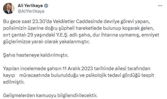 İçişleri Bakanlığı önünde 'dur' ihtarına uymayan şüpheli etkisiz hale getirildi! - Resim: 0