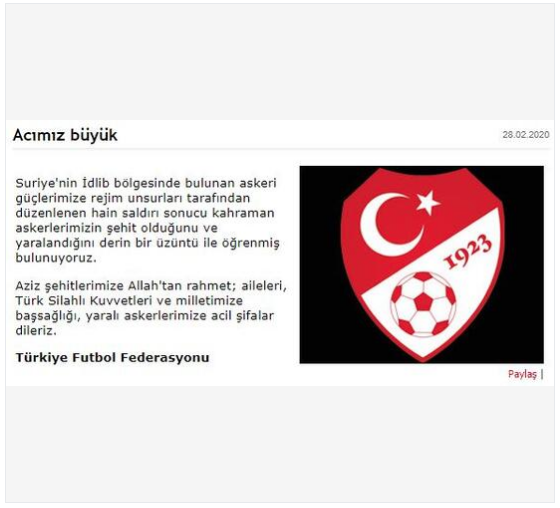 İdlib'de 33 asker şehit oldu spor dünyası yasa boğuldu! İşte başsağlığı mesajları - Resim: 2