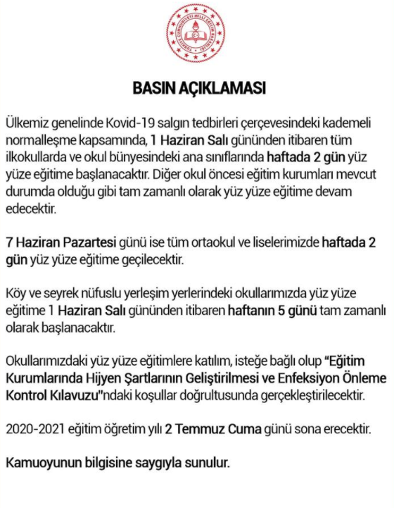 İlkokullar salı günü Orta ve liseler 7 Haziran'da açılıyor Ziya Selçuk duyurdu - Resim: 0