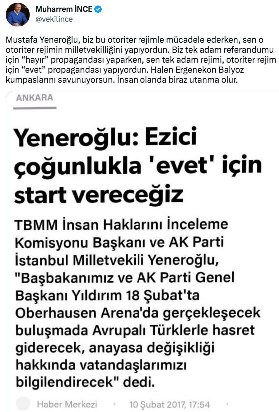 Muharrem İnce'den Deva Partili CHP adayı Mustafa Yeneroğlu'na tepki: İnsan olanda biraz utanma olur - Resim: 1