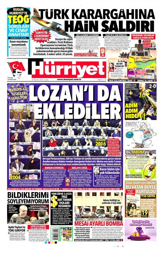 Gazete manşetleri 26 Kasım 2016 bugünkü gazeteler  - Resim: 1