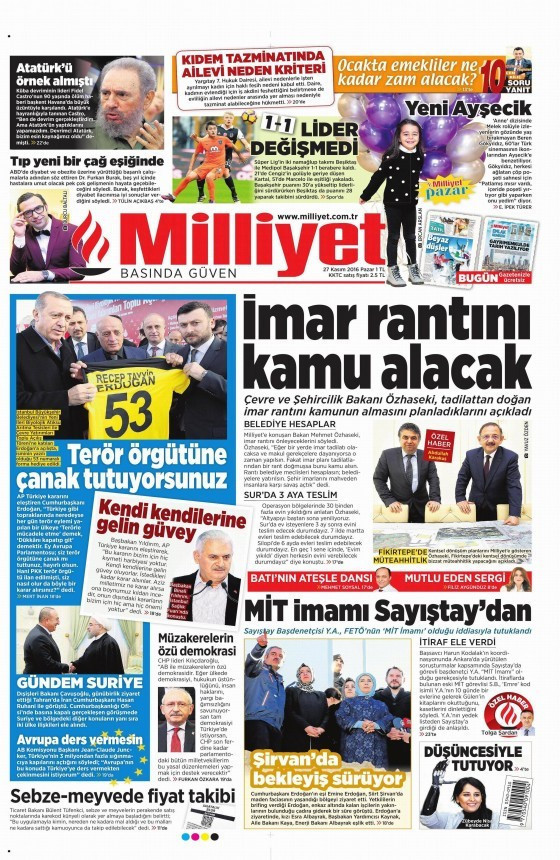 Gazete manşetleri 27 Kasım 2016 bugünkü gazeteler  - Resim: 1