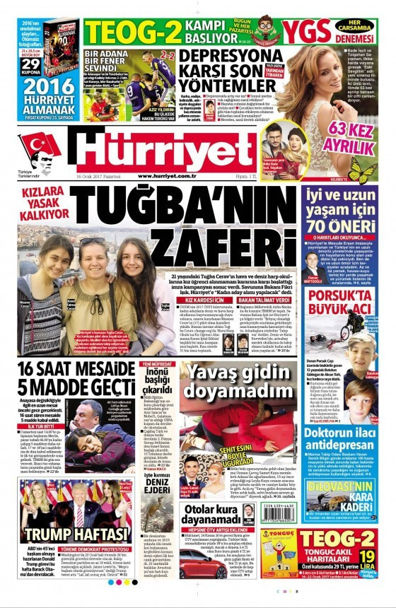 Gazete manşetleri 16 Ocak 2017 Hürriyet - Habertürk - Sözcü ne yazdı? - Resim: 1