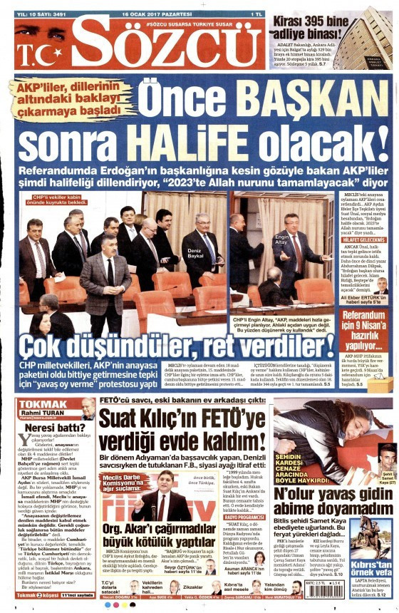 Gazete manşetleri 16 Ocak 2017 Hürriyet - Habertürk - Sözcü ne yazdı? - Resim: 4