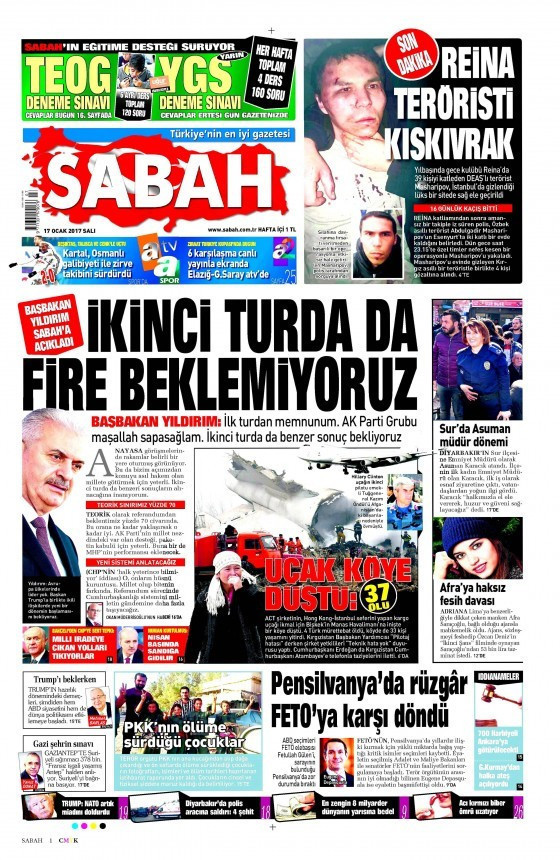 Gazete manşetleri 17 Ocak 2017 Sözcü - Habertürk - Hürriyet ne yazdı? - Resim: 2