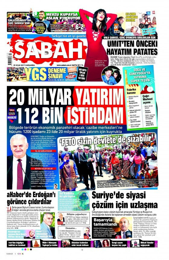 Gazete manşetleri Hürriyet - Sözcü - Cumhuriyet 25 Ocak 2017 - Resim: 2