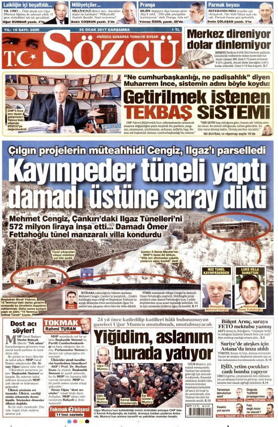 Gazete manşetleri Hürriyet - Sözcü - Cumhuriyet 25 Ocak 2017 - Resim: 4
