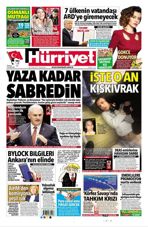 Gazete manşetleri 26 Ocak 2017 Sözcü - Hürriyet - Habertürk  - Resim: 1