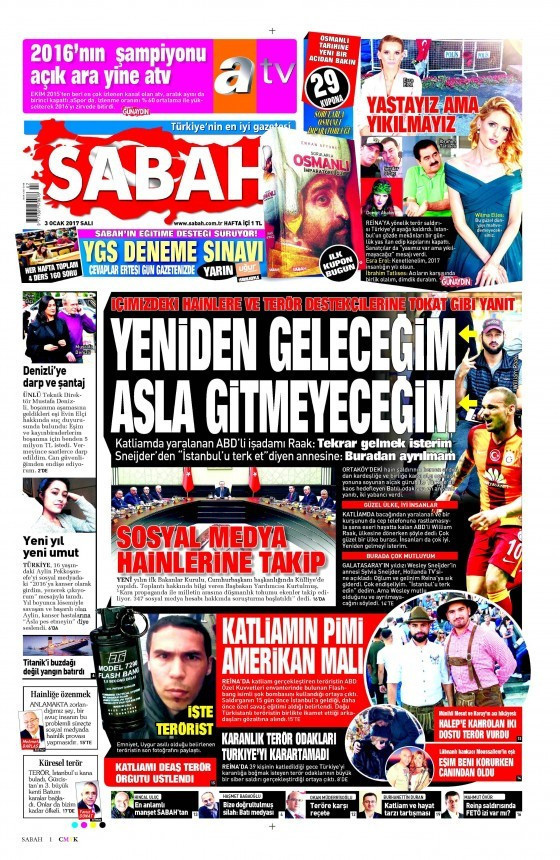 Gazete manşetleri Sözcü - Hürriyet - Cumhuriyet 3 Ocak 2017 ne yazdı? - Resim: 2