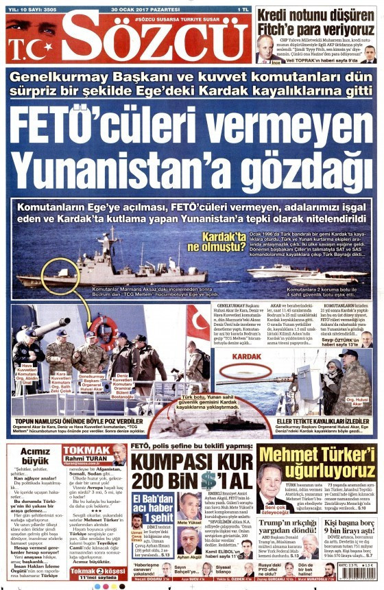 Gazete manşetleri Sözcü - Hürriyet - Habertürk 30 Ocak 2017 neler var? - Resim: 4
