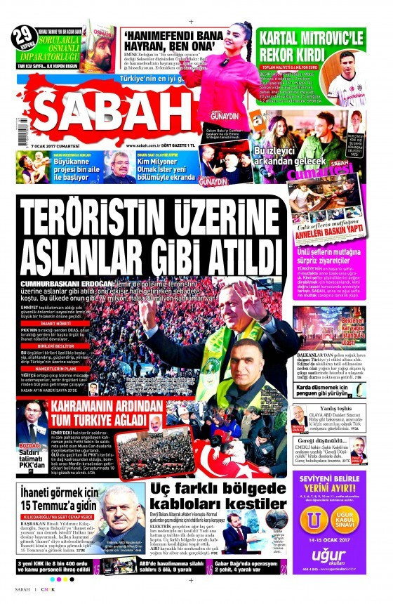 Gazete manşetleri 7 Ocak 2017 Sözcü - Hürriyet - Cumhuriyet  - Resim: 2