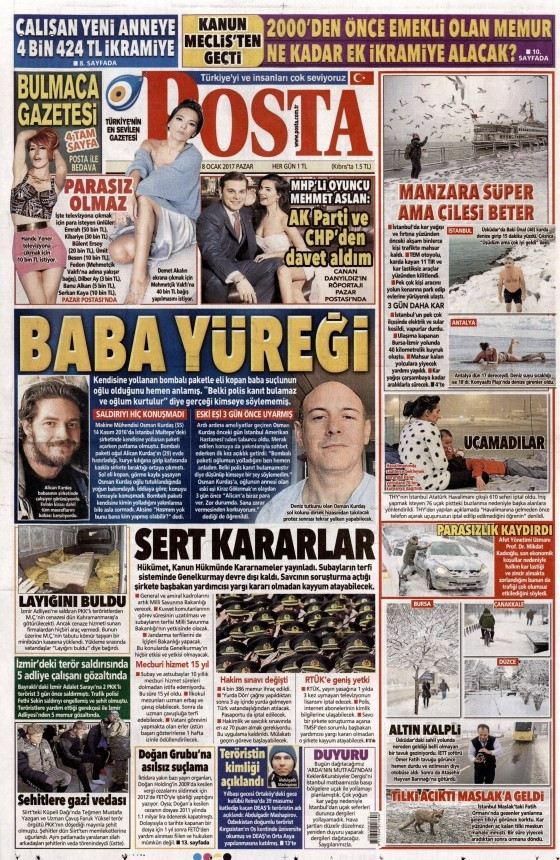 Gazete manşetleri 8 Ocak 2017 Hürriyet - Sözcü - Posta ne yazdı? - Resim: 3