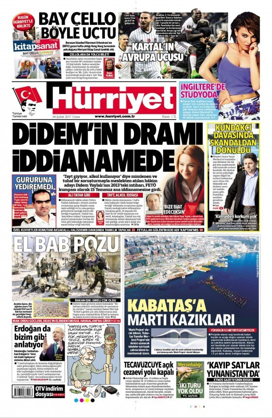Gazete manşetleri 24 Şubat 2017 Sözcü - Hürriyet - Milliyet - Resim: 1