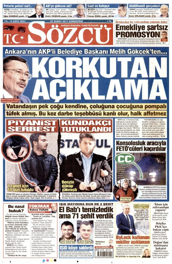 Gazete manşetleri 25 Şubat 2017 Sözcü - Hürriyet - Sabah - Resim: 4
