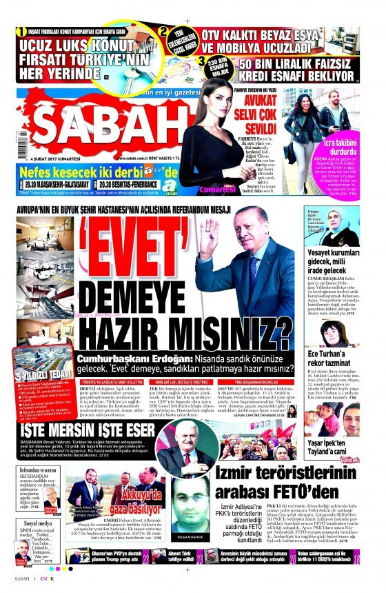 Gazete manşetleri Sözcü - Hürriyet - Habertürk 4 Şubat 2017 - Resim: 2