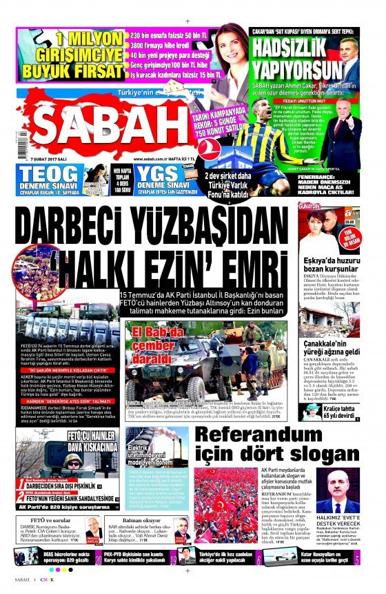 Gazete manşetleri Hürriyet - Sözcü - Cumhuriyet 7 Şubat 2017 - Resim: 2