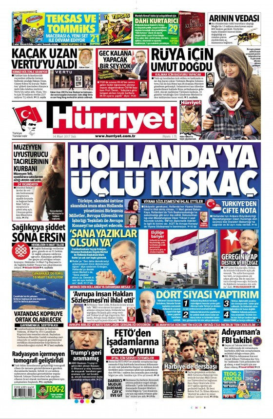 Gazete manşetleri Sözcü - Milliyet - Habertürk 14 Mart 2017 - Resim: 1