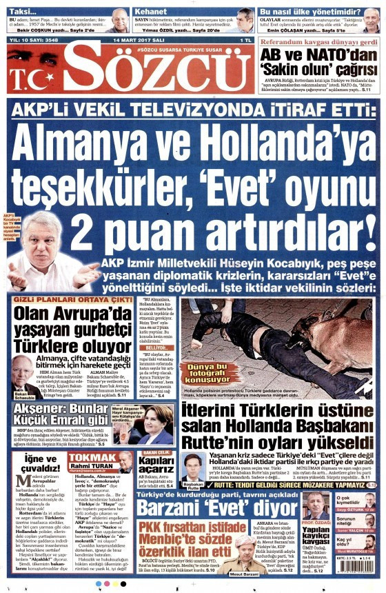 Gazete manşetleri Sözcü - Milliyet - Habertürk 14 Mart 2017 - Resim: 4