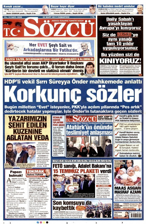 Gazete manşetleri Hürriyet - Sözcü - Milliyet 25 Mart 2017 - Resim: 2